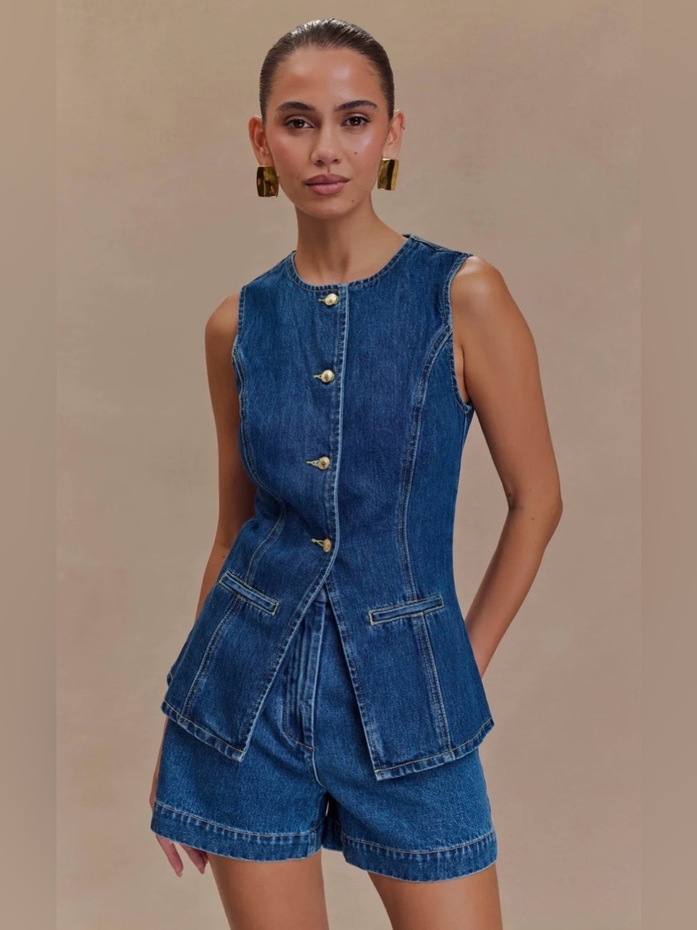 Meshki Abel Denim Vest & Shorts Set - L
